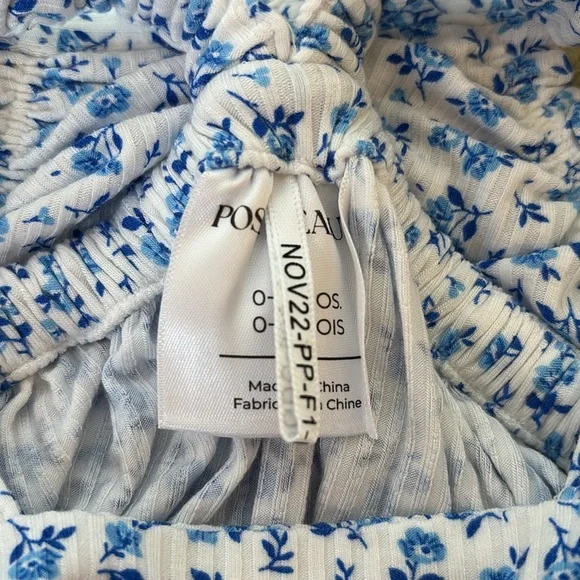 ❌SOLD❌ NWT Posh Peanut Baby Girl Blue & White Floral Ruffle Bubble Romper 0-3M - Picture 8 of 11